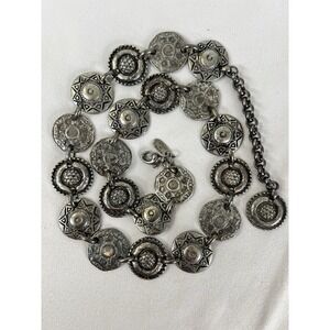 Vintage 90s The Limited Made in Italy Silver Tone Metal Chain Medallion Belt 38'